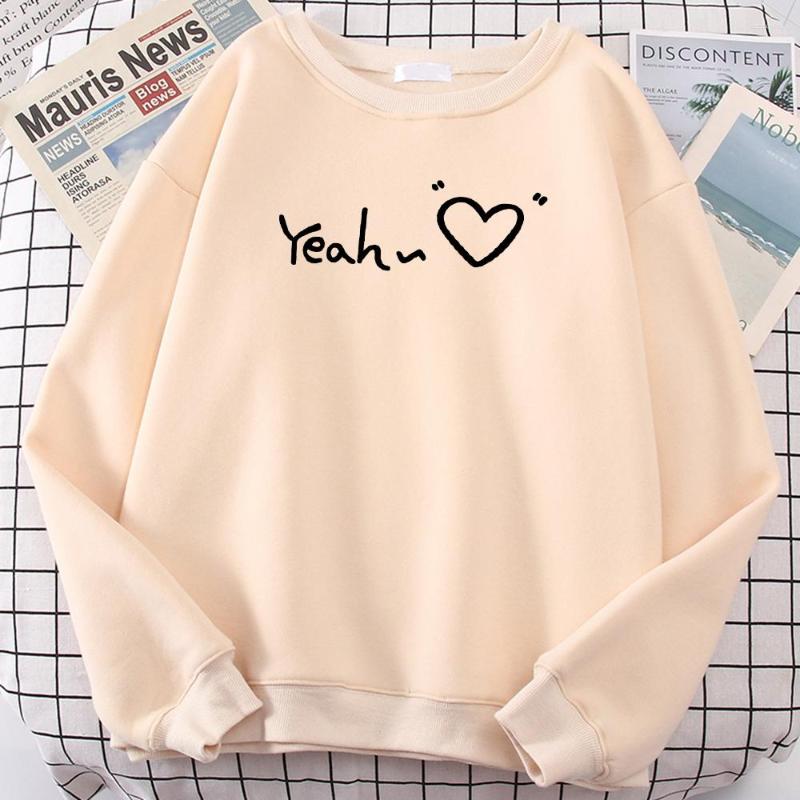 

Men' Hoodies Ladies Sweatshirt Yeah And Heart-Shaped Letter Pattern Print Mans Round Neck Casual Plus Size Males Sweater 1Pc Custom Made, Black