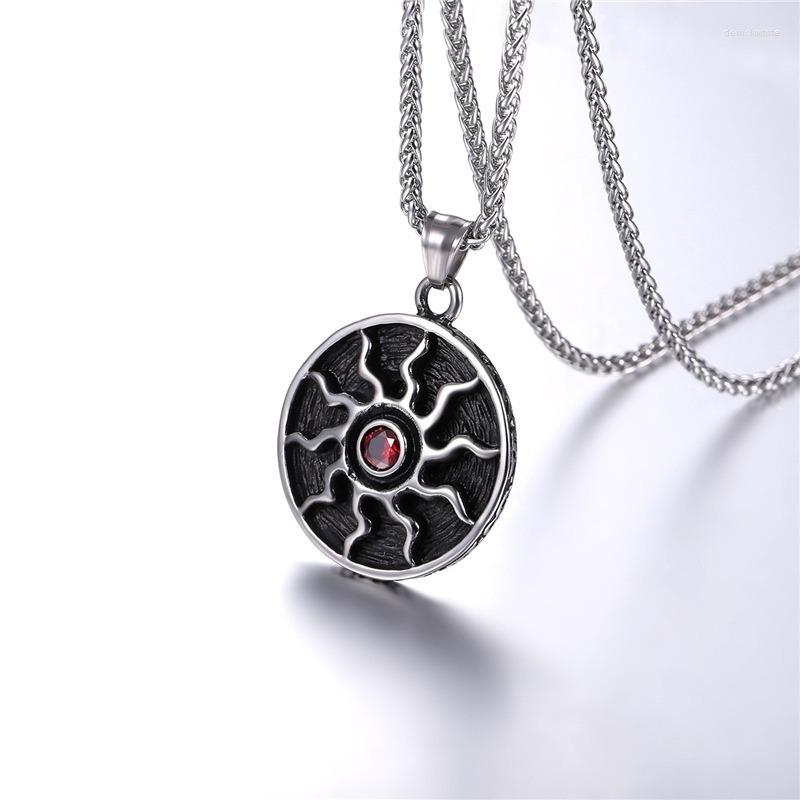 

Pendant Necklaces Retro Design Round Black Sun Medal Necklace Men's Temperament Personality Domineering Rock Party Jewelry