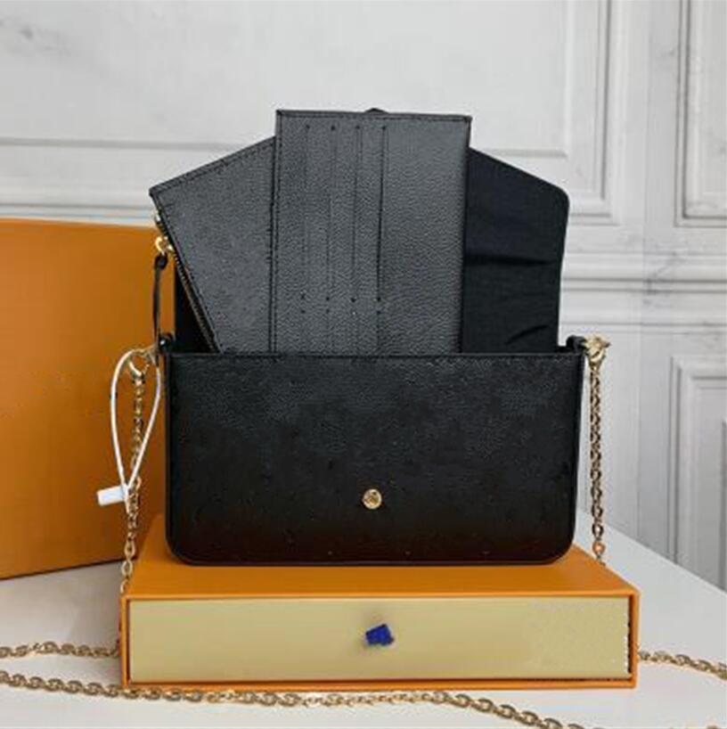 

Designer Women Bag Handbag purse clutch woman original box genuine leather serial number flower checkers grid three in one, 64064 black