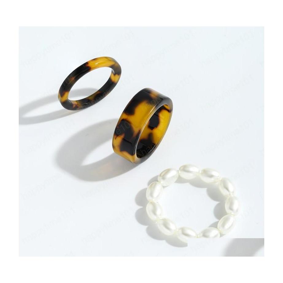 

Band Rings Korean Ins Vintage 3Pcs Colorf Resin Pearl Geometric Round Ring Set For Women Girls Simple Jewelry Drop Delivery Dhwry