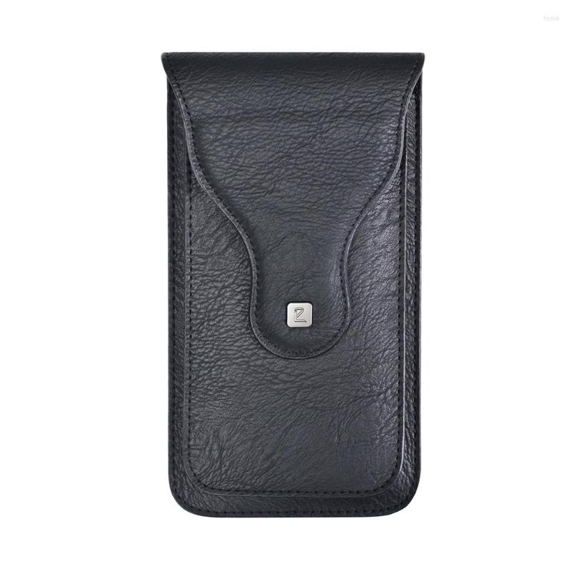 

Waist Bags Multifunctional Universal Mobile Phone Pocket Dual-machine Men's Outdoor Mountaineering Bag Crazy Horse Pattern Retro, Black