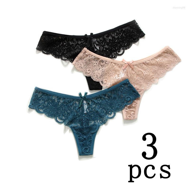 

Women' Panties 3 Pieces Sexy Lace Transparent G-String Low Waist Briefs Underwear Women Soft And Breathable Lingerie, White green red