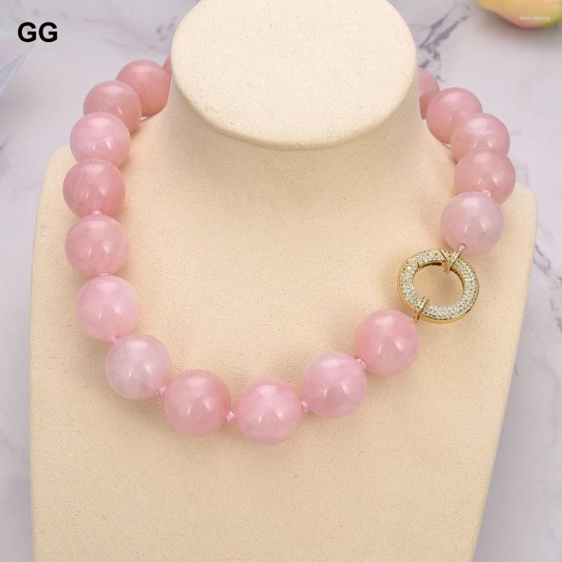 

Pendant Necklaces GuaiGuai Jewelry 18" 20mm Round Smooth Natural Rose Quartz Crystal Necklace CZ Clasp