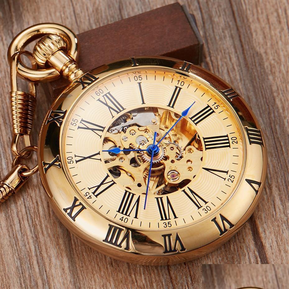 

Pocket Watches Luxury Gold Matic Mechanical Pocket Watch Retro Copper Watches Roman Numerals Fob Chain Pendants Men Women181W Drop De Dhu30