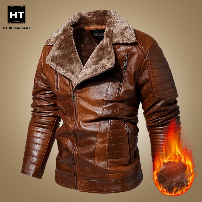 

Men's Leather Faux Vintage Jacket Thicken Winter Fleece Warm Fake Fur Collar Windproof Coat Outerwear Clothing 221202, Nejs2160coffee
