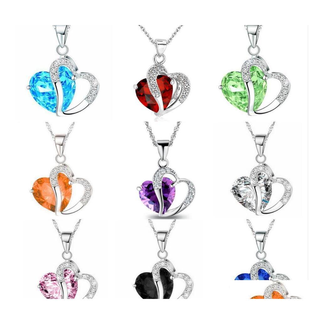 

Pendant Necklaces Sier Ornaments Peach Hearts Zircon Crystal Pendant Necklace Irregar Loves Heart Shaped Clavicle Chain Twist Link W Dhk8B