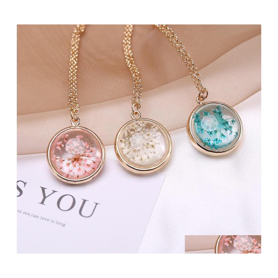 

Pendant Necklaces Fashion Jewelry Round Crystal Glass Dry Flower Slide Pendant Necklace Drop Delivery Necklaces Pendants Dhy9F