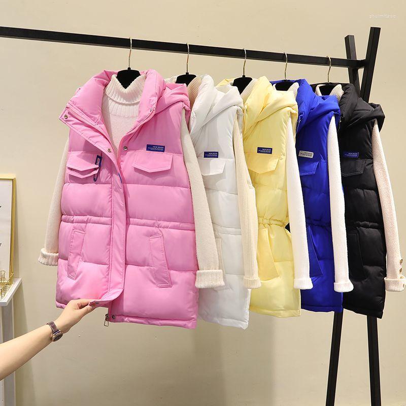 

Women's Vests Women Winter Warm Cotton Padded Puffer Female Sleeveless Parkas Jacket Waistcoat Ladies Loose Zipper Hooded G185, Black
