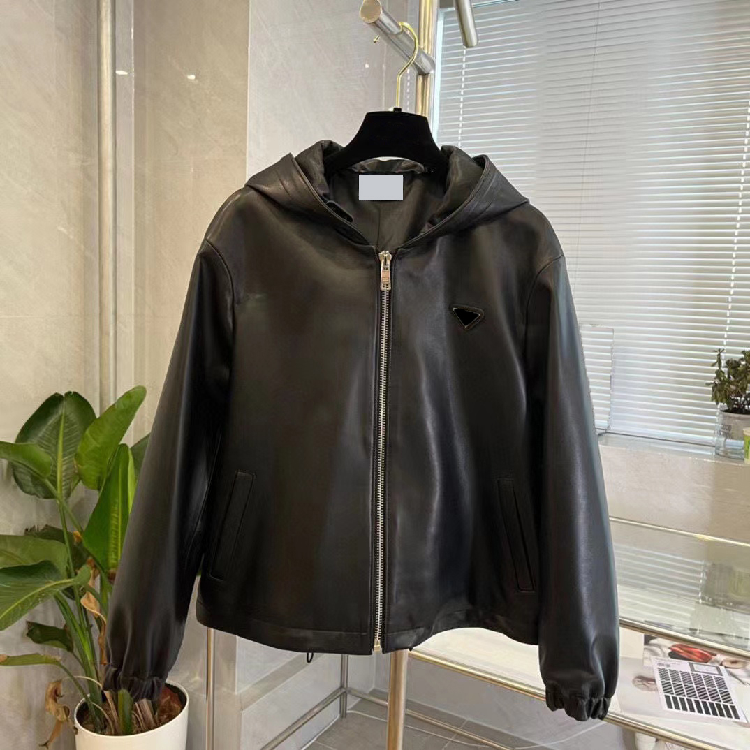 

Womens Designer Jackets Woman Coats triangle reversible Autumn Spring Style Slim For Lady Genuine leather motorcycle Jacket Designer Coat E328, Black