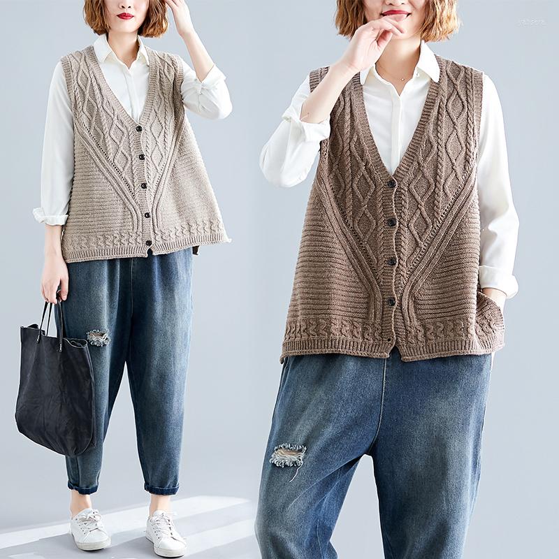 

Women's Vests Woolen Vest For Women Loose Sweet Top 2022 Spring Autumn Solid Color Cardigan Femmes Office Ladies Tops, Dark brown