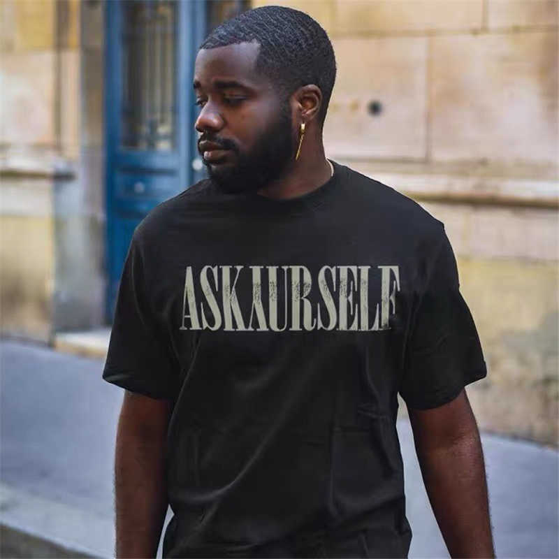 

Men's T-Shirts Askyurself Short Sleeve Broken Letter Print High Quality 1 1 Men's And Women's Top t-Shirt T221130, Black
