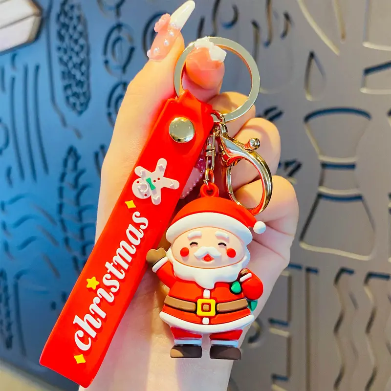 

Christmas Keychain Cute Santa Claus Pendant Metal Keychain Ornament Key Ring for DIY Art Craft Making