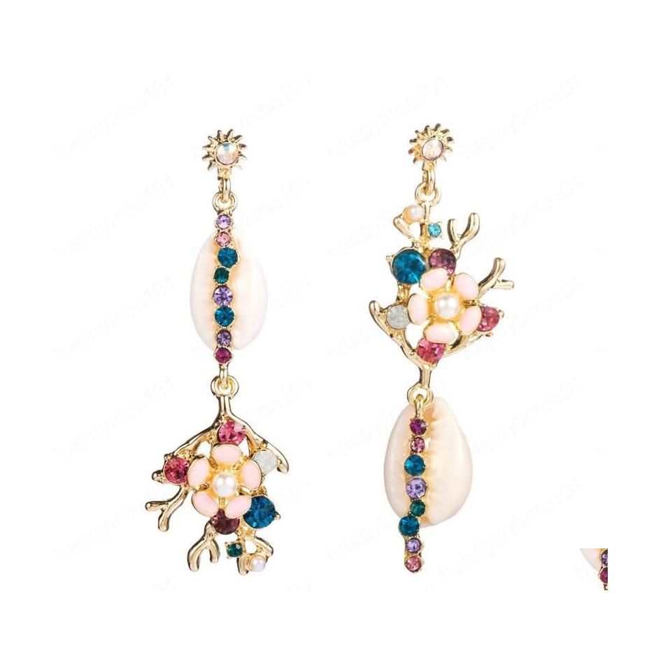 

Dangle Chandelier Fashion Creative Alloy Drop Oil Flower Shell Rhinestone Diamond Earrings Female Girl Heart Artistic Dangle Deliv Dhhtz