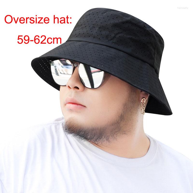 

Berets Summer Panama Hat For Men FisherMan Men's Big Head Breathable Size Plus Bucket Fashion Bob 62cm Fat Mesh, Black