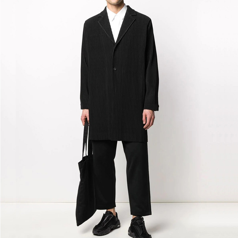 

Men's Jackets Plisse Homme Pleated Fabric Top Pleat Pendulous Feeling Leisure Medium Length Suit Coat 221130, Black