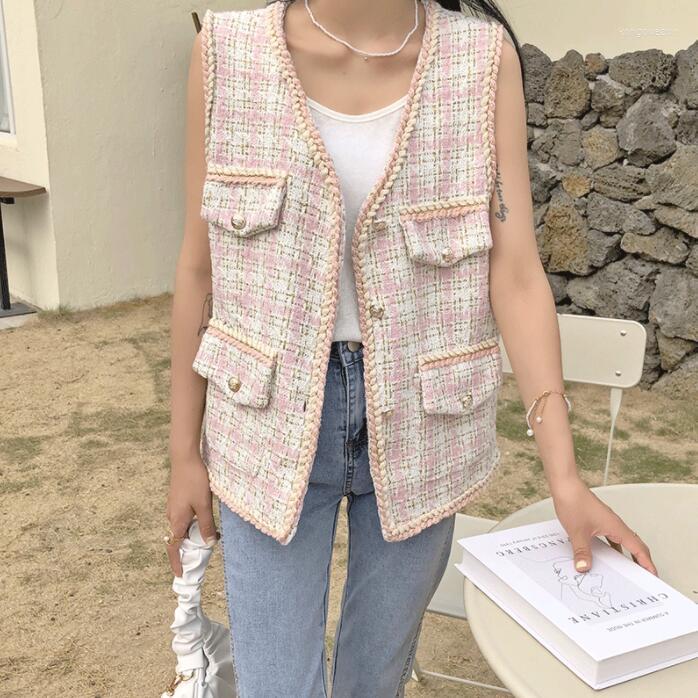 

Women's Vests Women 2022 Single-Breasted Tweed Woolen Vest Vintage V Neck Sleeveless Female Outerwear Chic Tops MT316, Photo color
