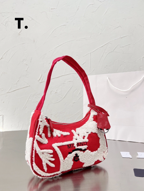 

Portable Ribbon Underarm Bag High-End Craft Towel Embroidery Zipper Shoulder Bags Autumn and Winter, Black