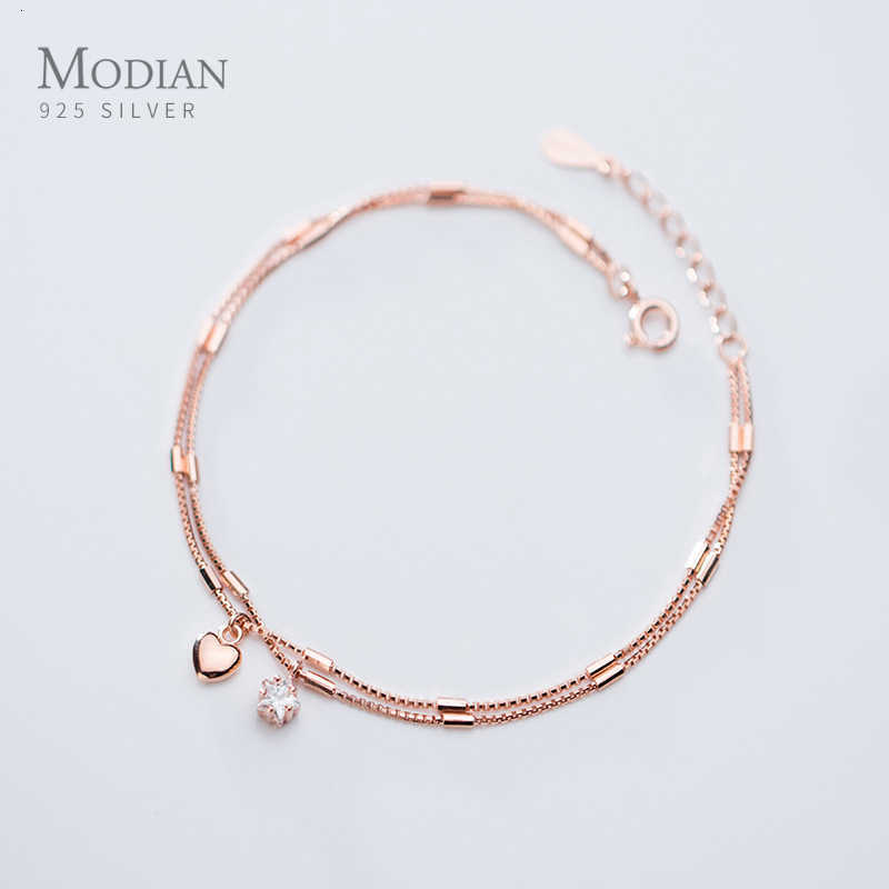 

Bracelet Chain Modian Fashion Shiny Cz Stars Love Hearts Sterling Silver 925 for Women Luxury Wedding Engagement Fine Jewelry Gift