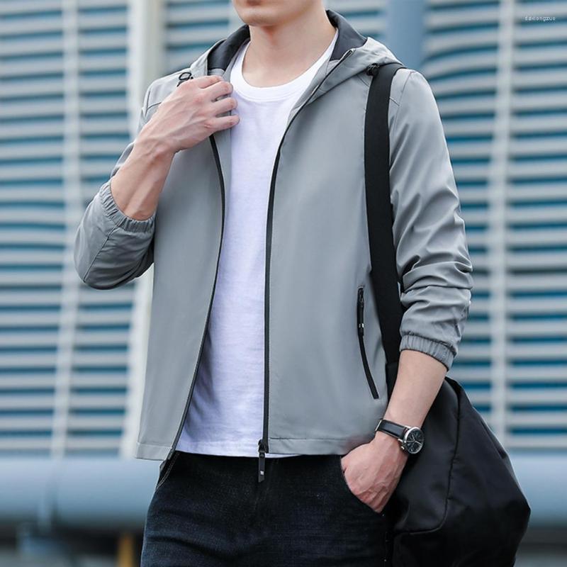 

Men's Jackets Breathable Stylish Korean Style Drawstring Hoodie Male Men Jacket Zipper Closure Streetwear, Black