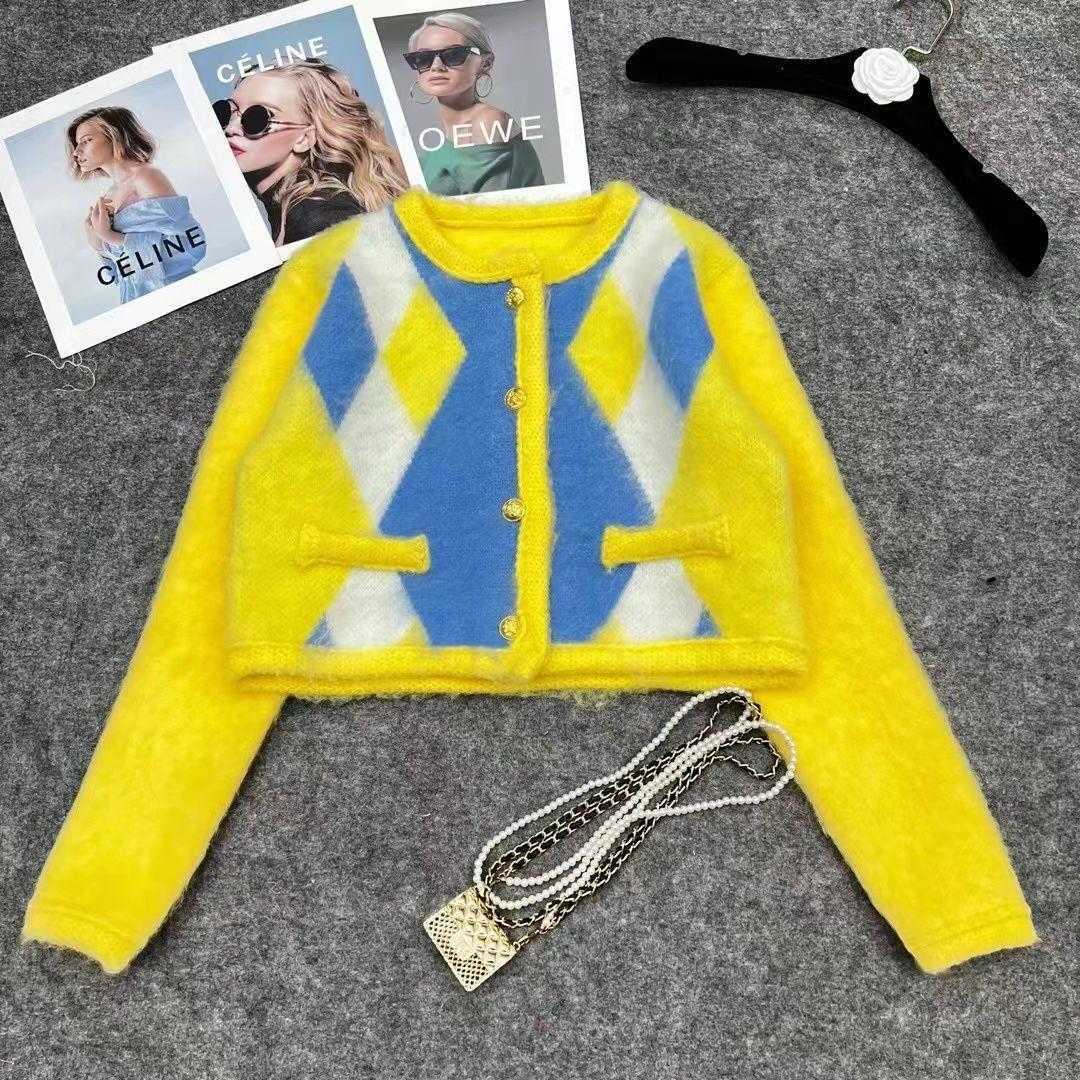 

Women' Jacket Sweater Coat Cell 22FW Celebrity Star Style Small Color Diamond Knitted Cardigan 2022 Autumn Single Breasted Mohair Long Sle YL1K, Yellow