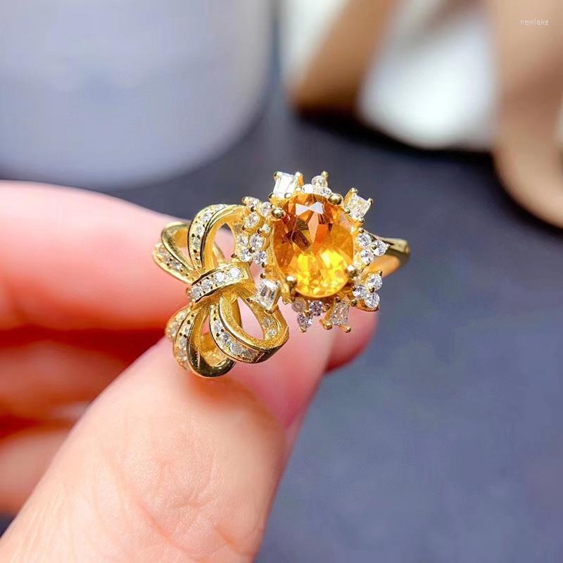 

Wedding Rings Korean Style Bowknot Ring Inlay Yellow Oval Zircon Fashion Gold Color Adjustable Jewelry For Women Engagement Gifts