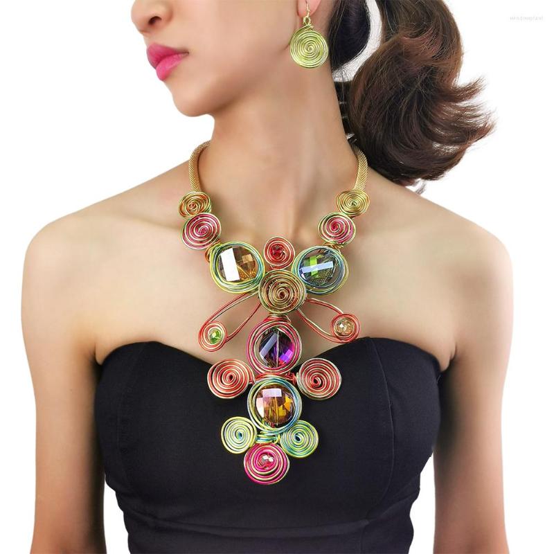 

Necklace Earrings Set Colorful Crystal Statement Sets Women Handmade Gold Color Metal Necklaces African Wedding Jewelry UKMOC, Picture shown