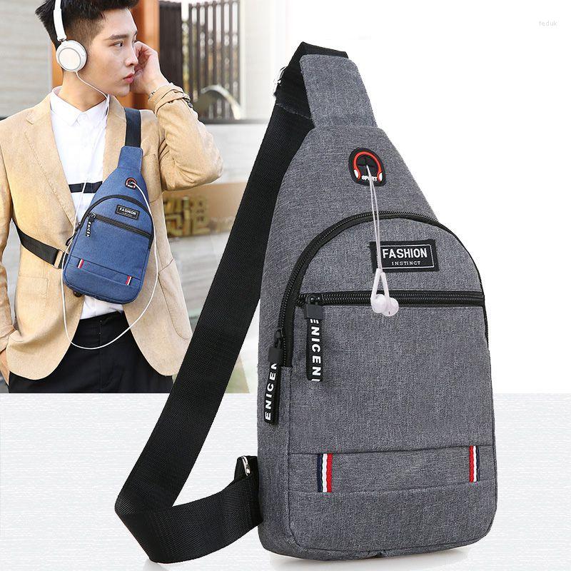 

Waist Bags Men's Messenger Bag Shoulder Oxford Cloth Chest Crossbody Casual Man Headphone Multifunction Handbag S2194, Black