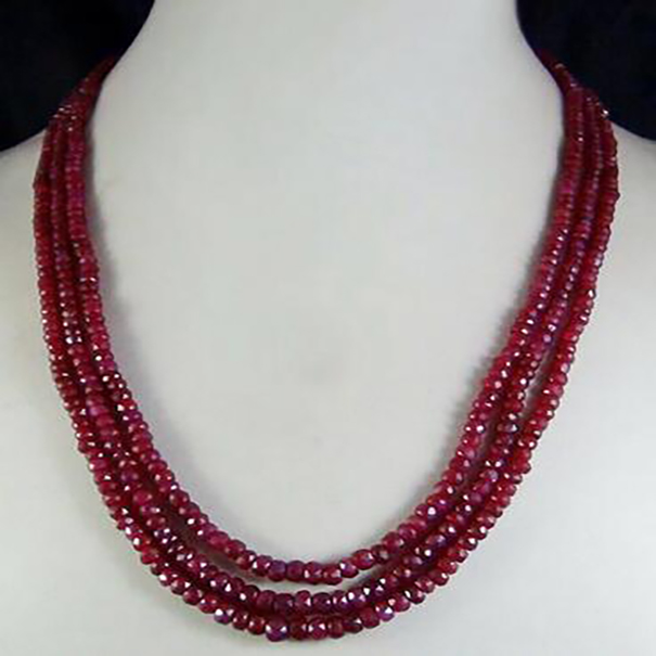 

3 Rows 2x4mm Ruby Gemstones Roundel Beads Necklace AAA 17"-19"