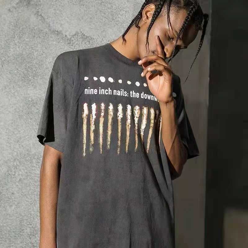 

Men's T-Shirts Top Quality Vintage Wash Men Women Downward Spiral Tee Summer Style Scratch Pattern short-sleeved T-shirt T221130, Dark grey