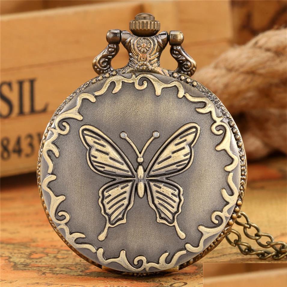 

Pocket Watches Steampunk Butterfly Design Mens Womens Quartz Analog Pocket Watch Arabic Number Dial Top Gift Pendant Clock For Kids Dhezy, Bronze
