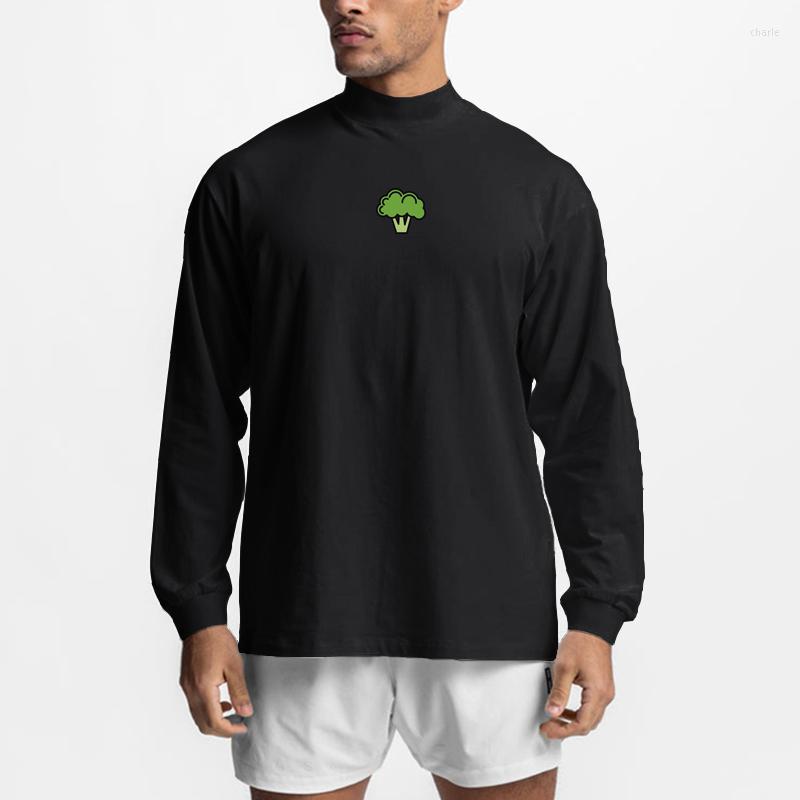 

Men's T Shirts Broccoli Elements Oversized Turtleneck Long Sleeve T-shirt Men Dropped Shoulder Loose Gym Fitness Shirt Bodybuilding Tops, White