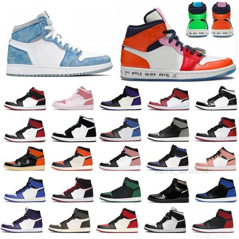 

Fashion 1s Jumpman Basketball Shoes High Og 1 Men Women Dark Mocha Black White Cactus Jack Red Hyper Royal Patent Gold Toe Twist Trainers, 35