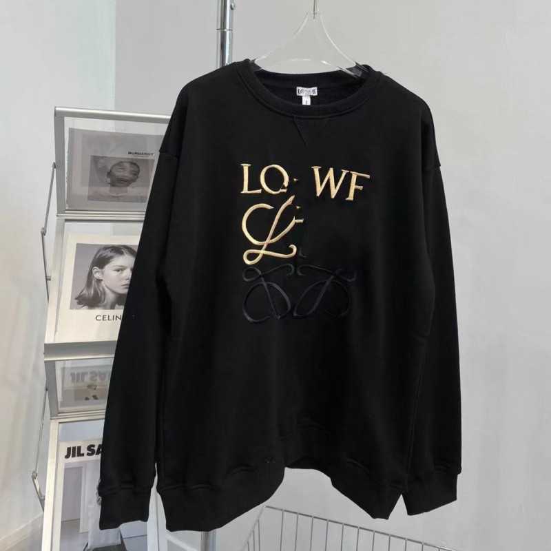 

New Designer Loew' Sweatshirts Luxury Hoodies Autumn Family Round Neck Bottomed Sweater Women Long Sleeve Pullover Loose Men' Embroidery, Black gold embroidery