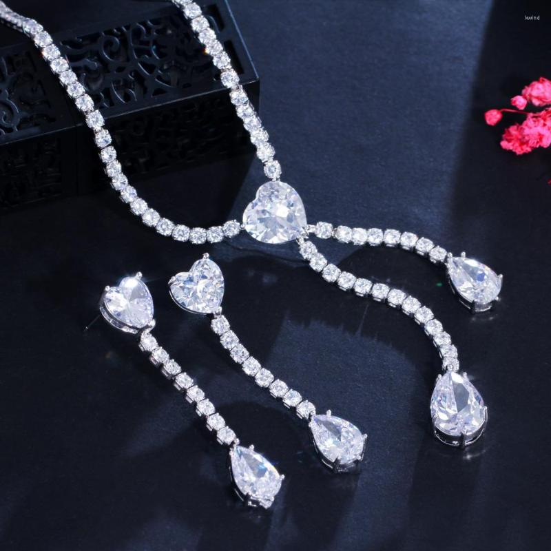 

Wedding Jewelry Sets CWWZircons Cubic Zirconia Tassel Drop Women Party Engagement Costume Necklace And Earring Bridesmaid T557