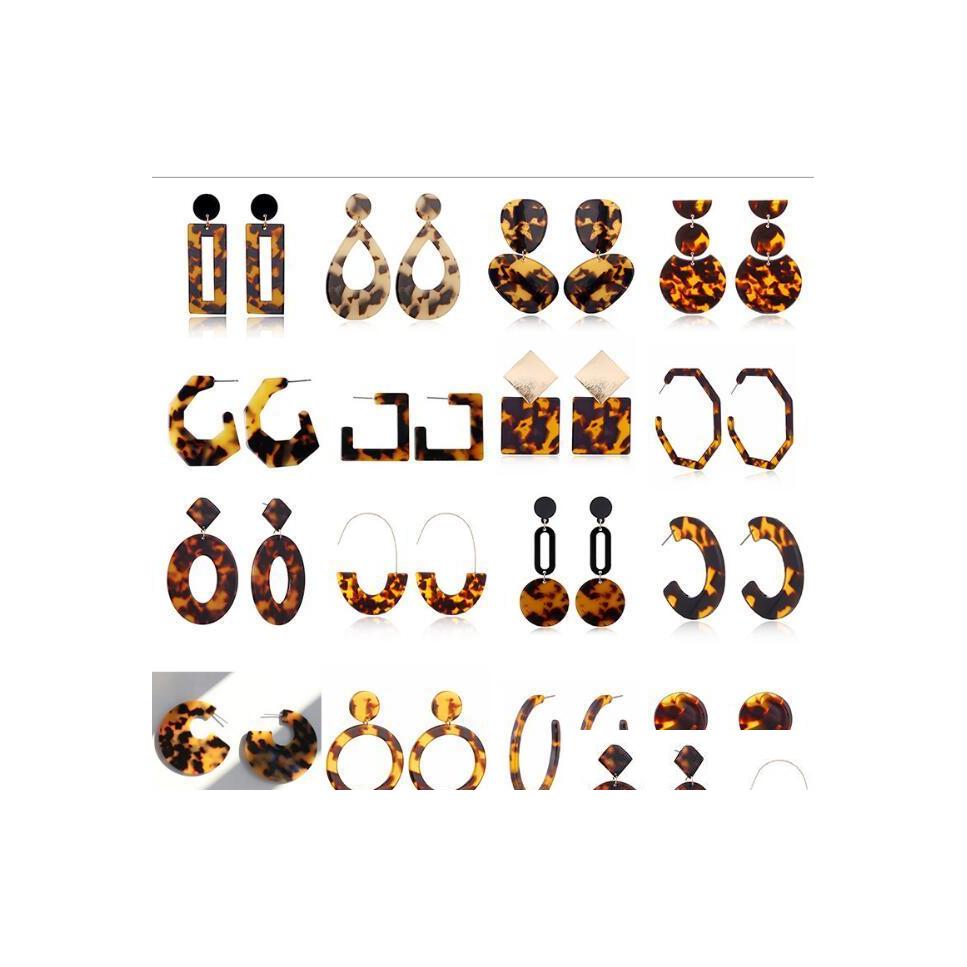 

Dangle Chandelier Tortoise Color Leopard Print Acrylic Acetic Acid Sheet Geometric Circle Square Long Drop Earrings Animal Ear Stu Dhuuz