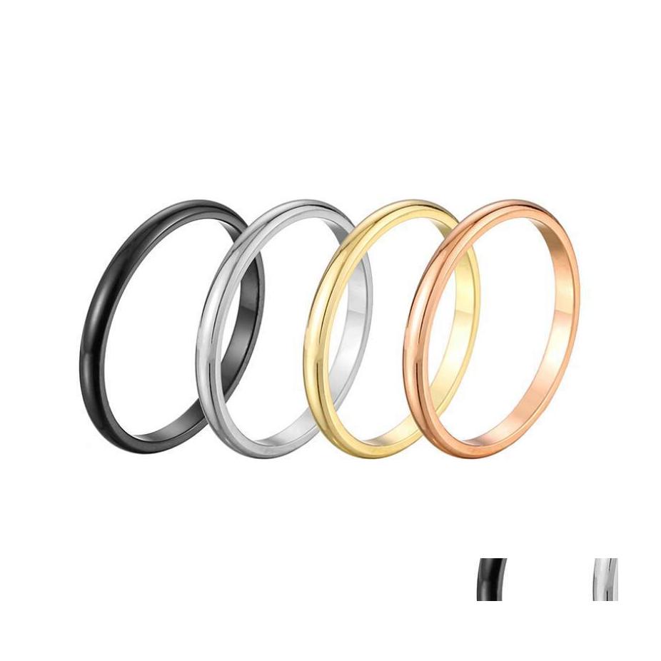 

Band Rings Gold Sier Black Rose Simple 2Mm Fine Tail Ring Smooth Titanium Steel Ladys Metal Alloy Adjustable Lady Rings Jewelry Size Dhaut