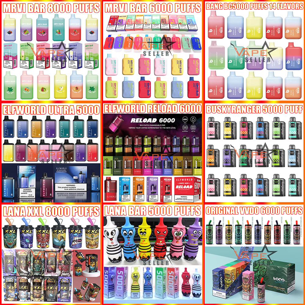

Original Disposable Vape E Cigarette Elf Mrvi Bar Bang XXL Puff Elfworld Lana VVDO 800 1600 2000 4000 5000 6000 7000 Puffs Lost Mary Rechargeable Bars Box Kit