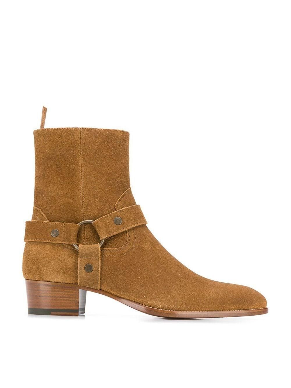 

Man Brown Wyatt Harness Boots Paris 40 Ankle Suede Belted Classic Genuine Calf Leather Boots Shoes