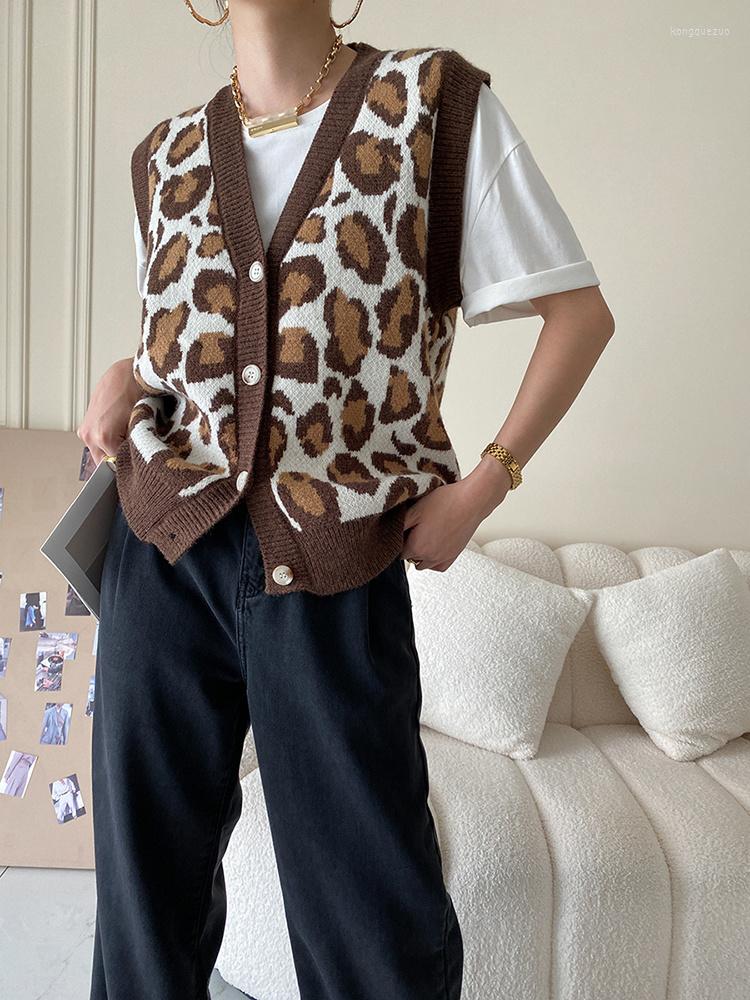 

Women's Vests Women Loose Fit Black Leopard Print Big Size Knitting Vest V-collar Sleeveless Fashion Tide Spring Autumn 2022 C433, Black vest