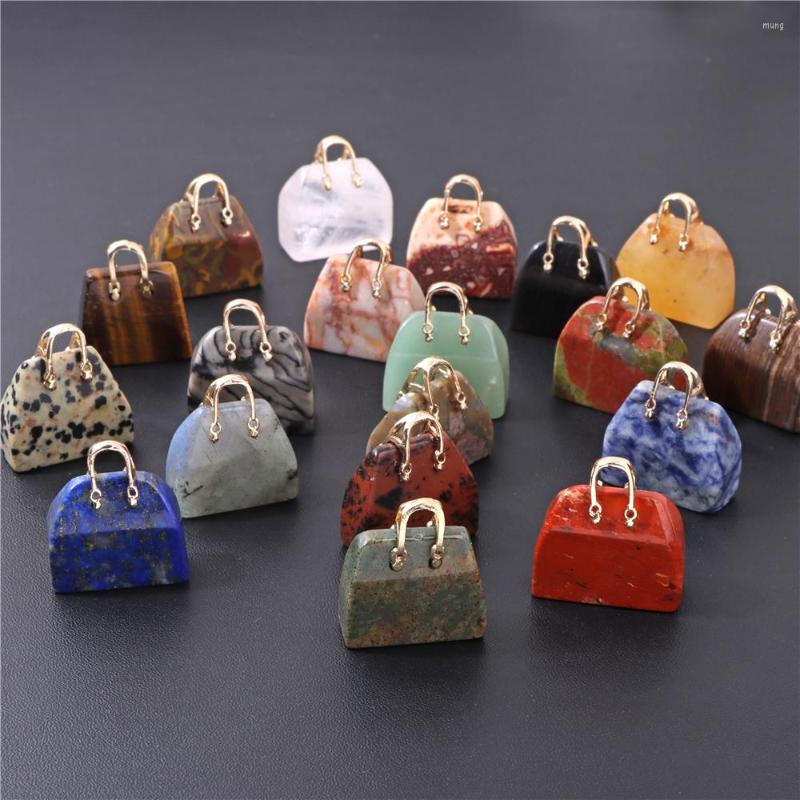 

Pendant Necklaces 2pcs/lot Natural Stone Statue Handbag Mineral Crystal Agat Jaspers Healing Bag Home Decoration Ornament DIY Necklace