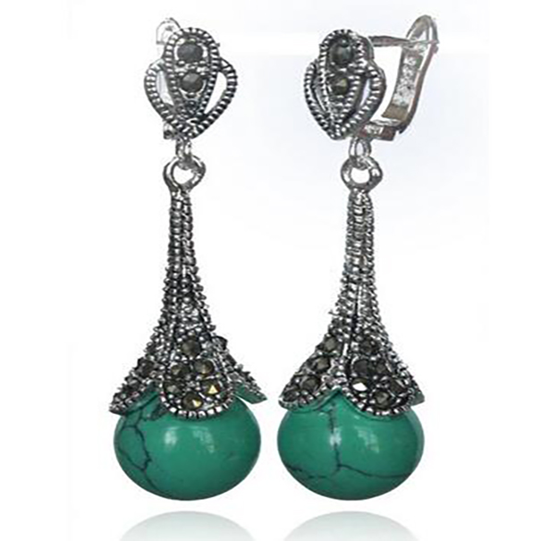 

Noble new Fashion Jewellery Marcasite Silver Green Dangle Earrings