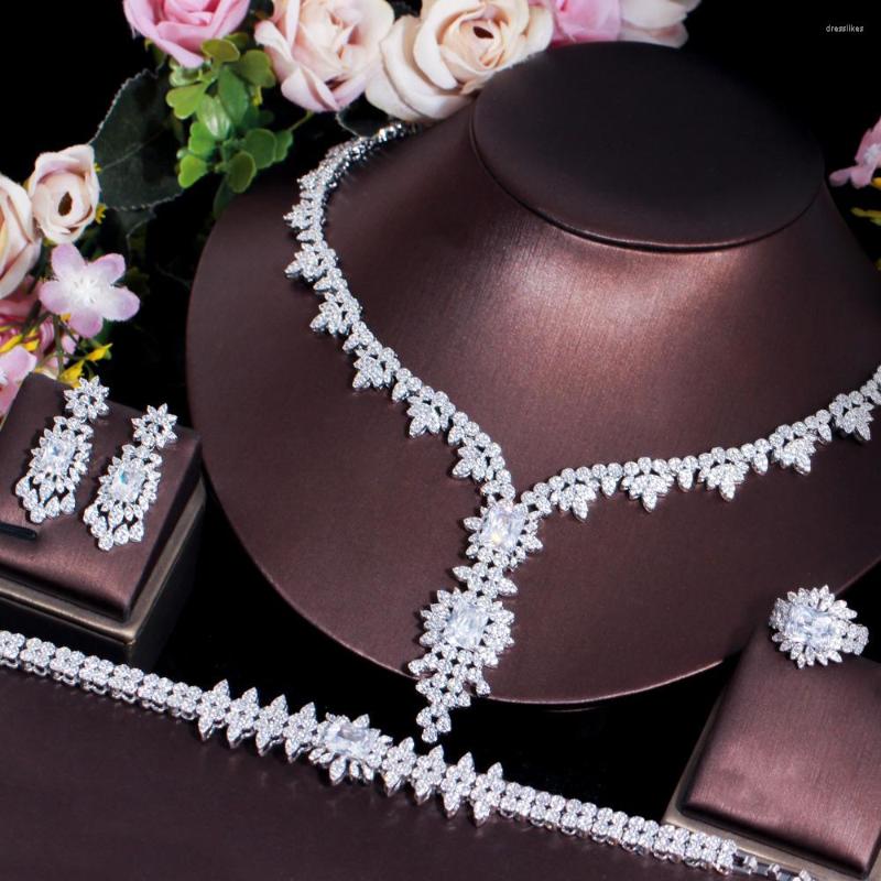 

Necklace Earrings Set CWWZircons Gorgeous Nigerian Dubai Cubic Zirconia Bridal For Women Wedding Collection Accessories T594, Picture shown