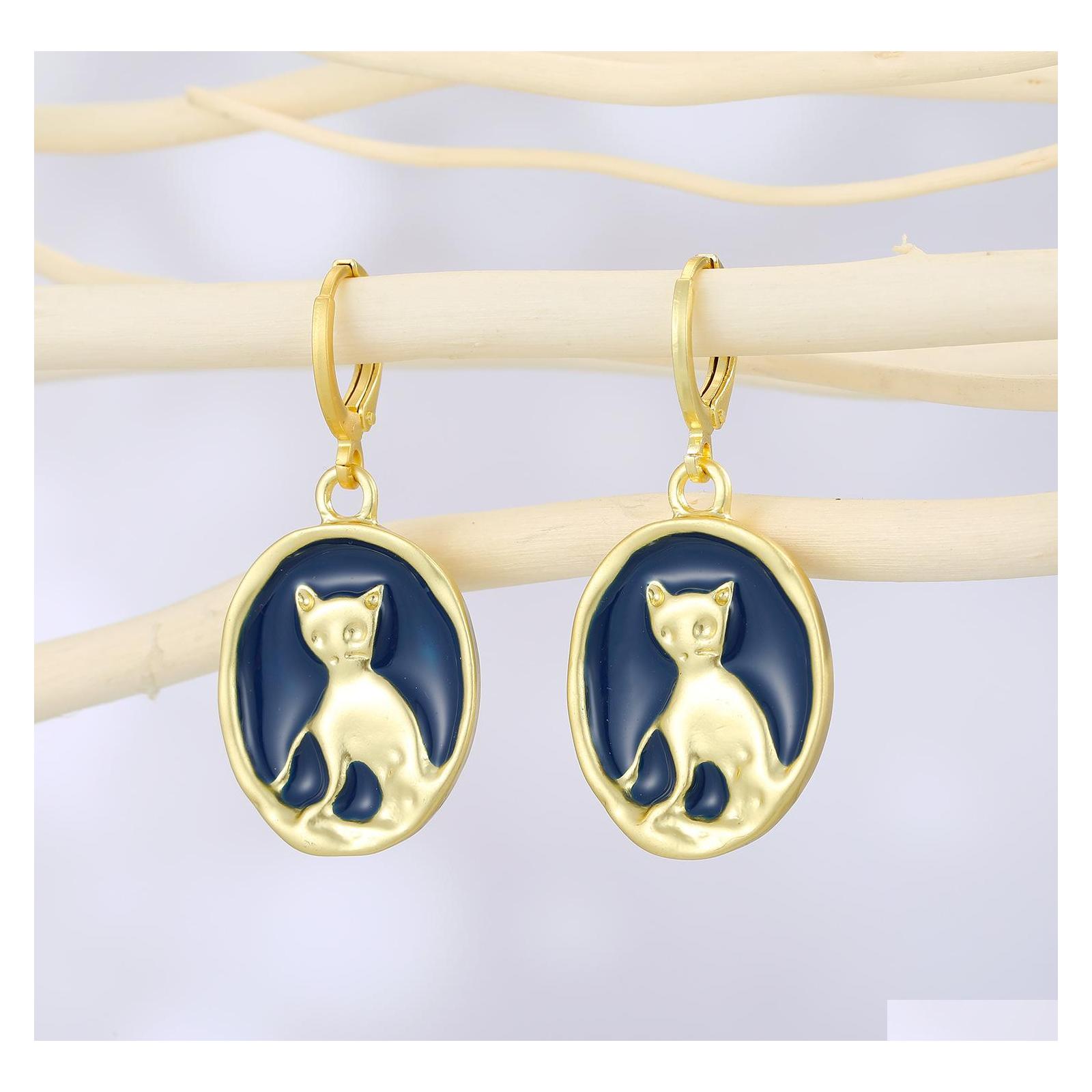 

Dangle Chandelier Fashion Jewelry Vintage Blue Cat Dangle Earrings Simple Cartoon Ladys Earring Drop Delivery Dh3Dt
