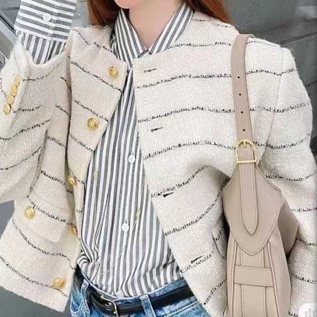 

Women' Jacket Sweater Coat Cell 22FW Celebrity and Winter Pattern Wool Tweed Stripe Senior CelebrityElegant Classic Fashion Designer Niche I6OY, Picture color