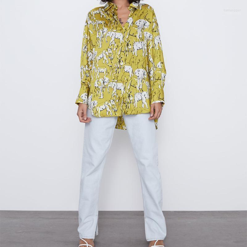 

Women's Blouses Women's & Shirts Spring Shirt Women Irregular Long Sleeve Button Up Oversized Turn Down Collar Tops And Blouse Yellow, Same as picture
