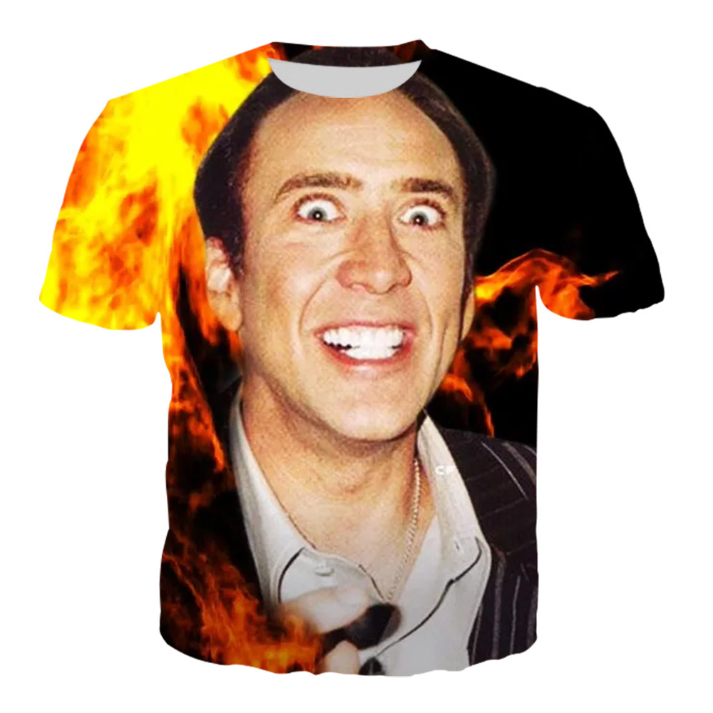 

Hip Hop Sportwear Punk Casual Loose Track Pants Autumn Men Cool Print Famous Actor Nicolas Cage 3d T-shirt 001, Color of picture
