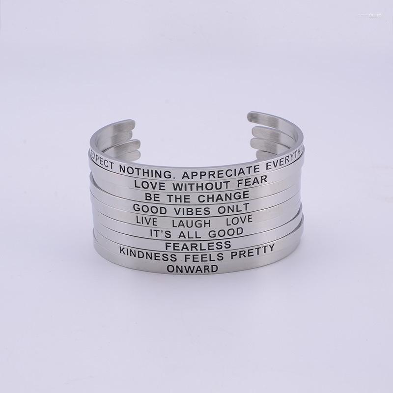 

Bangle Stainless Steel C-shaped Open Lettering Bracelet FORGE YOUR OWN PATH