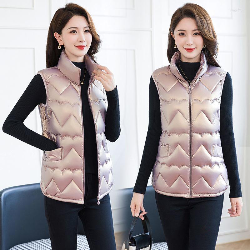 

Women's Vests Woman Stand Collar Female Solid Sleeveless Jacket Warm Padded Waistcoat Ladies Windproof Coat Jackets G194, Pink