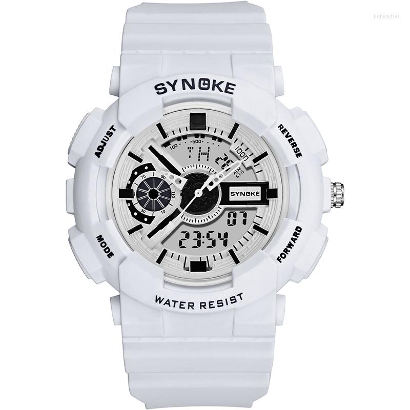 

Wristwatches SYNOKE Outdoor Men's Watch Sports Waterproof Plastic Strap Digital Electronic Display Bracelet Stopwatch Reloj De Hombre, 9016 white