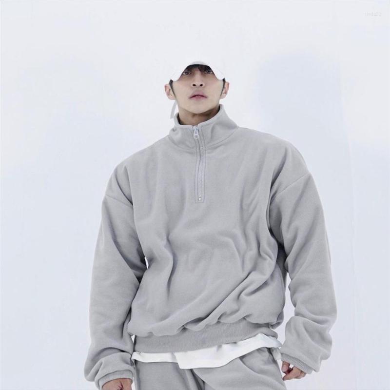 

Men's Hoodies Mens Oversized Hoodie Autumn Winter Fleece Sports Sweatshirt Polo Collar Loose Embroidery Shoulder Fitness High Street, Beige